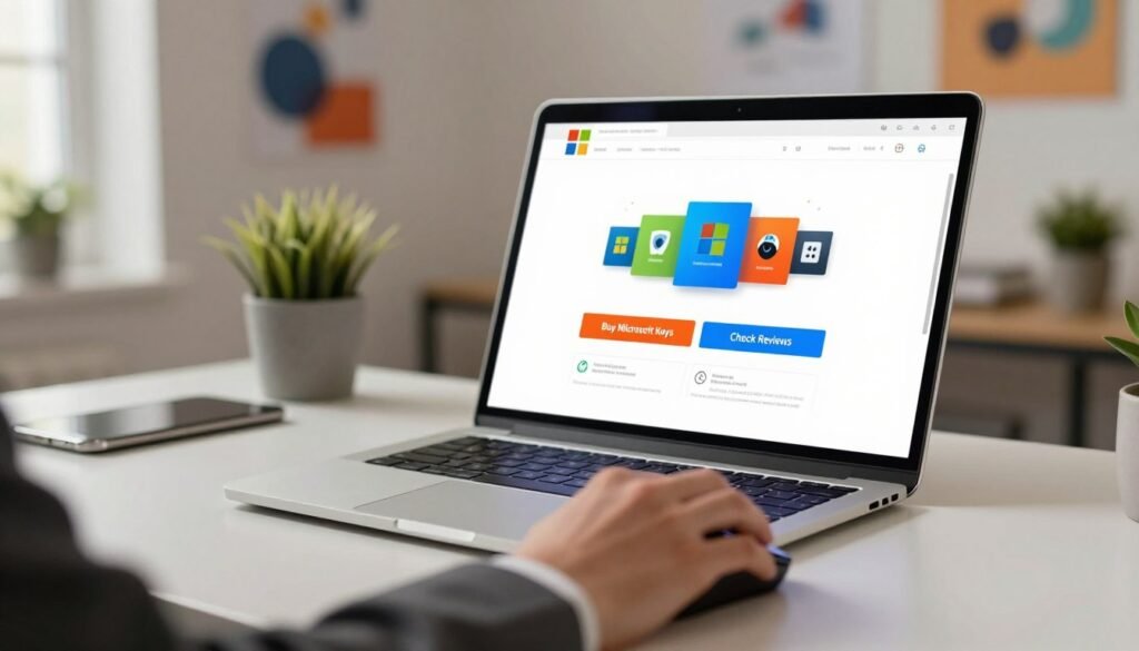 Comparing the best place to buy Microsoft license keys online on a laptop